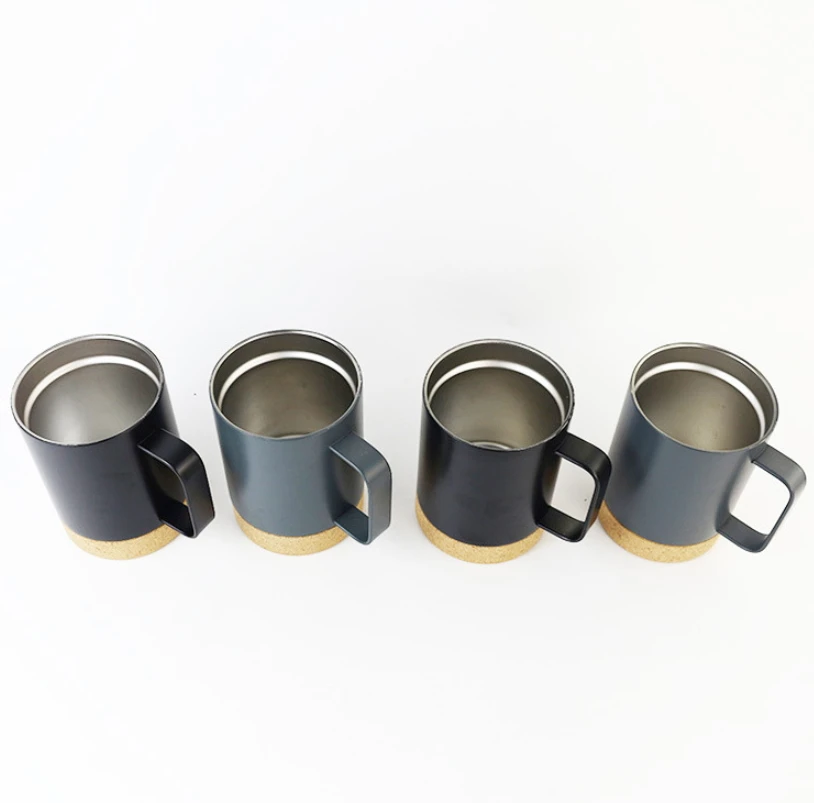 ins hot selling item 12oz stainless steel  insulated coffee mug with cork bottom with handle and lid