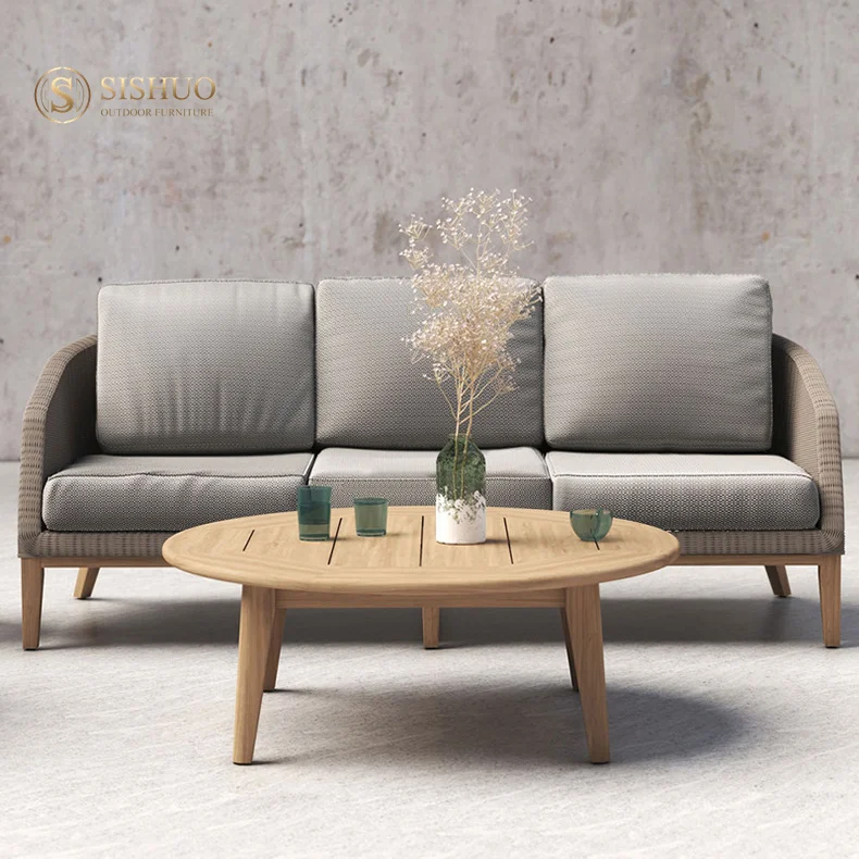 Wholesale Wicker Teak Wood Chair Sofa Garden Patio Weave Outdoor Furniture Courtyard Rattan Outdoor Furniture