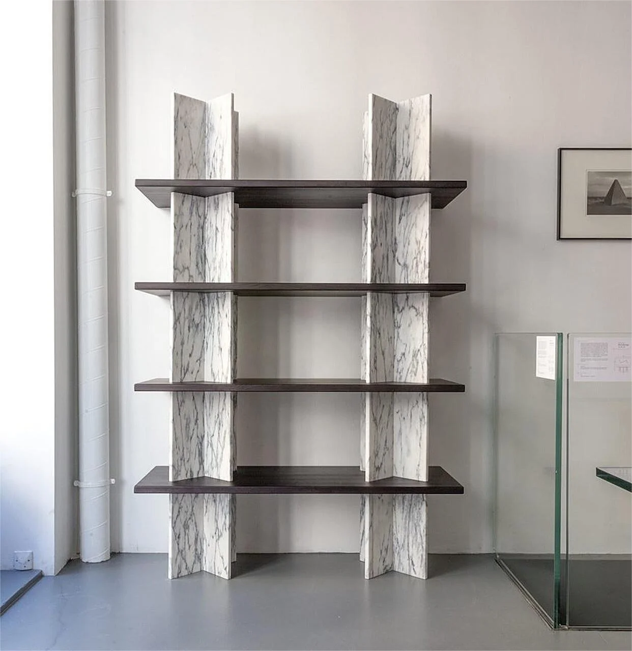 Modern Marble Bookcase Black Ash Wood Display Shelf Living Room Office High Bookstore Lobby Practical Floor Standing Showcase