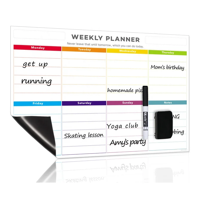Fridge Schedule Magnetic dry erase weekly Calendar Removable Planner white Board