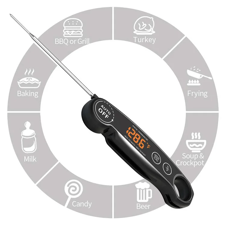 Rechargeable Digital Waterproof Folding Probe Instant Read Meat Thermometers For Cooking with USB Charging Port