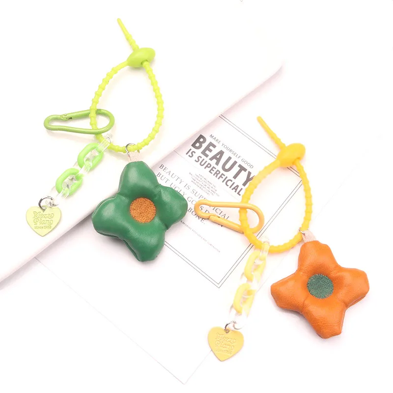 New arrival cute pu leather flower car key pendant colorful silicone buckle accessories keychain