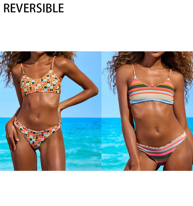 Customized 2023 bikini  styles patterns r Floral recycled reversible bikini beachwear reversible  bikini reversible swimwear