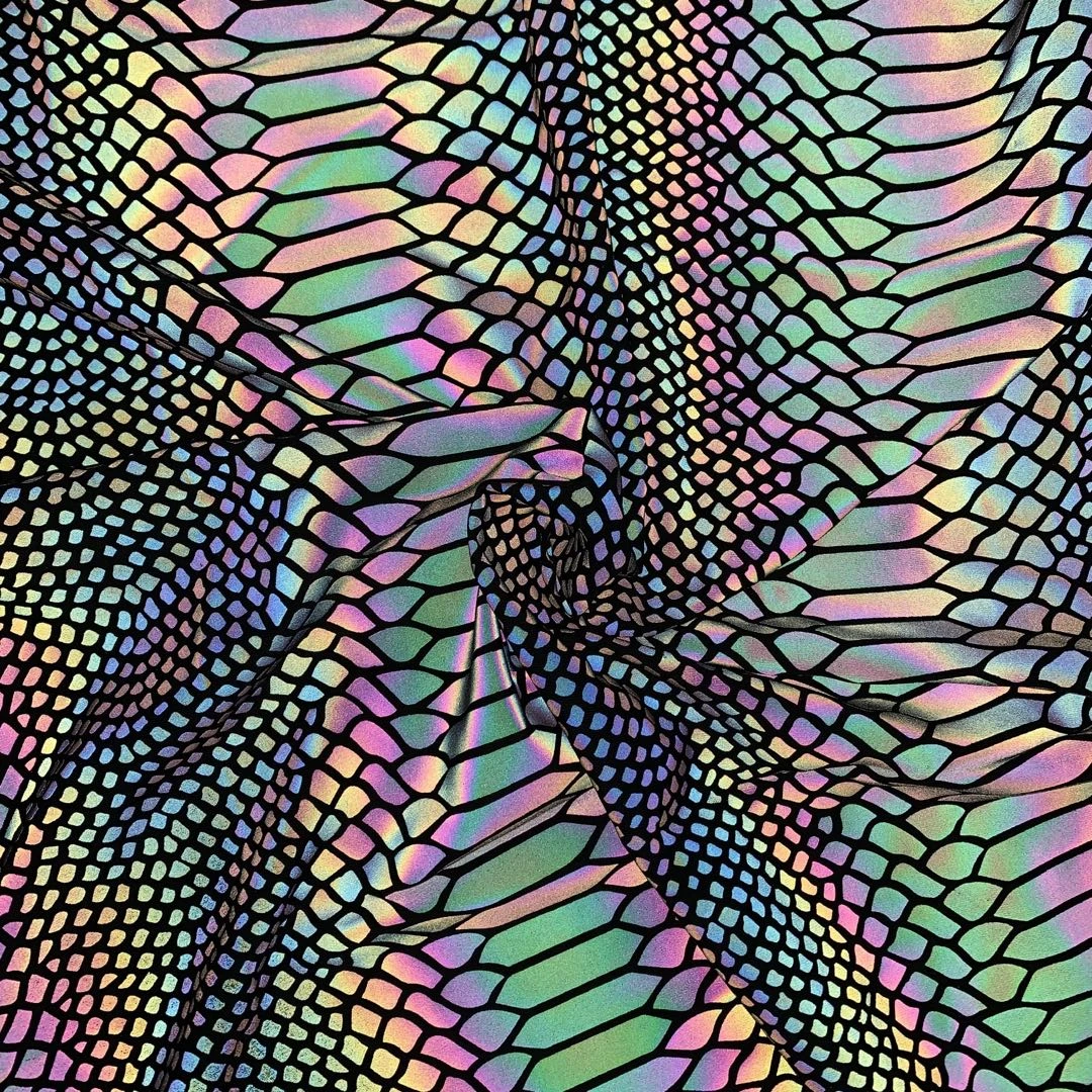 Cosmic snake pattern reflective jersey fabric