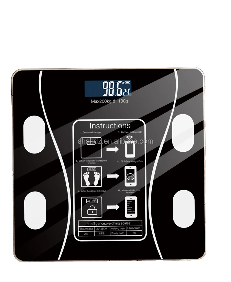 Умные цифровые стеклянные электронные весы для измерения жира в организме использования на кухне сертифицированные ROHS с датчиком