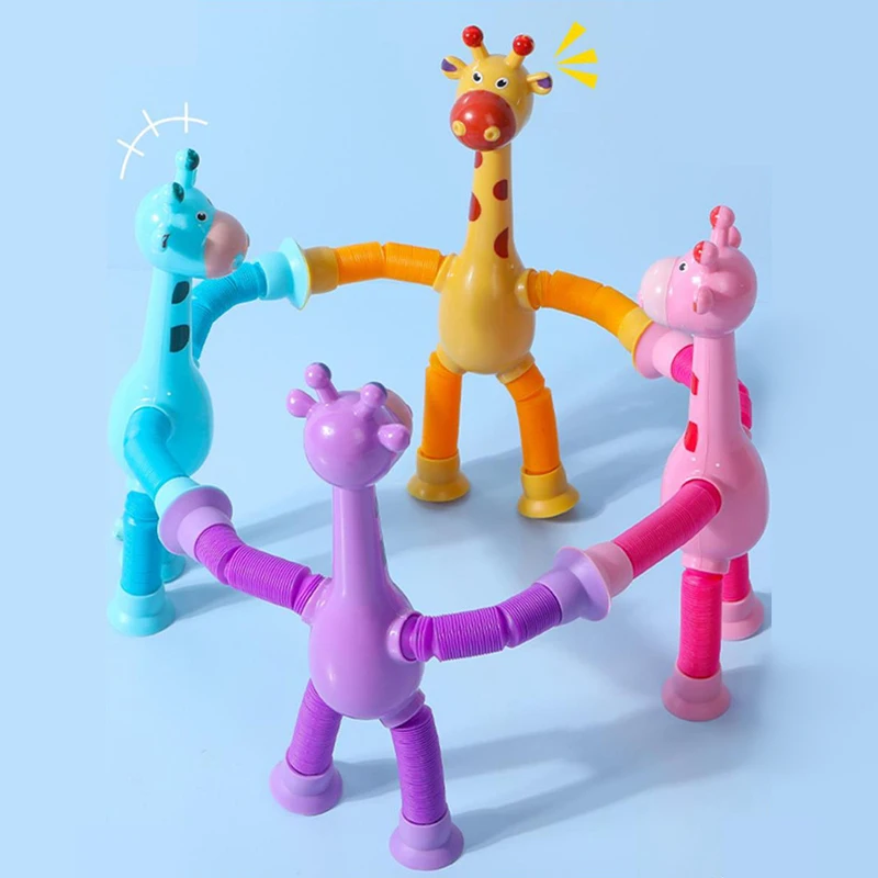 Interactive Creativity Anti-stress Led Kids Fidget Toys Autism Sensory Suction Cup pop Tube Giraffe Toys