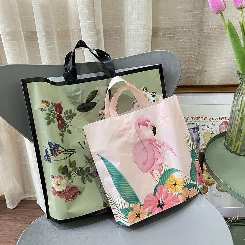 High-end Plastic Tote Artistic Gift Bag Square Bottom Plastic Boutique Shopping Bag  Canvas Folding Shopping Bag Factory OEM