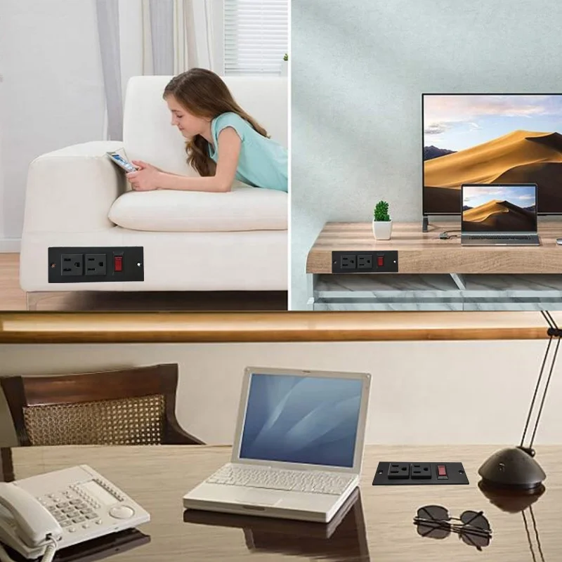 125V AC 2 outlet surface socket with circuit breaker switch rocker switch 2m 16AWG power strip