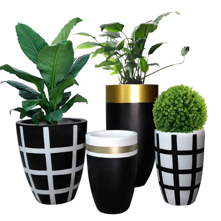 Factory Morden Wholesale Unique Fiberglass Vase Hand Paint Design Flower Pot For Home Decoration