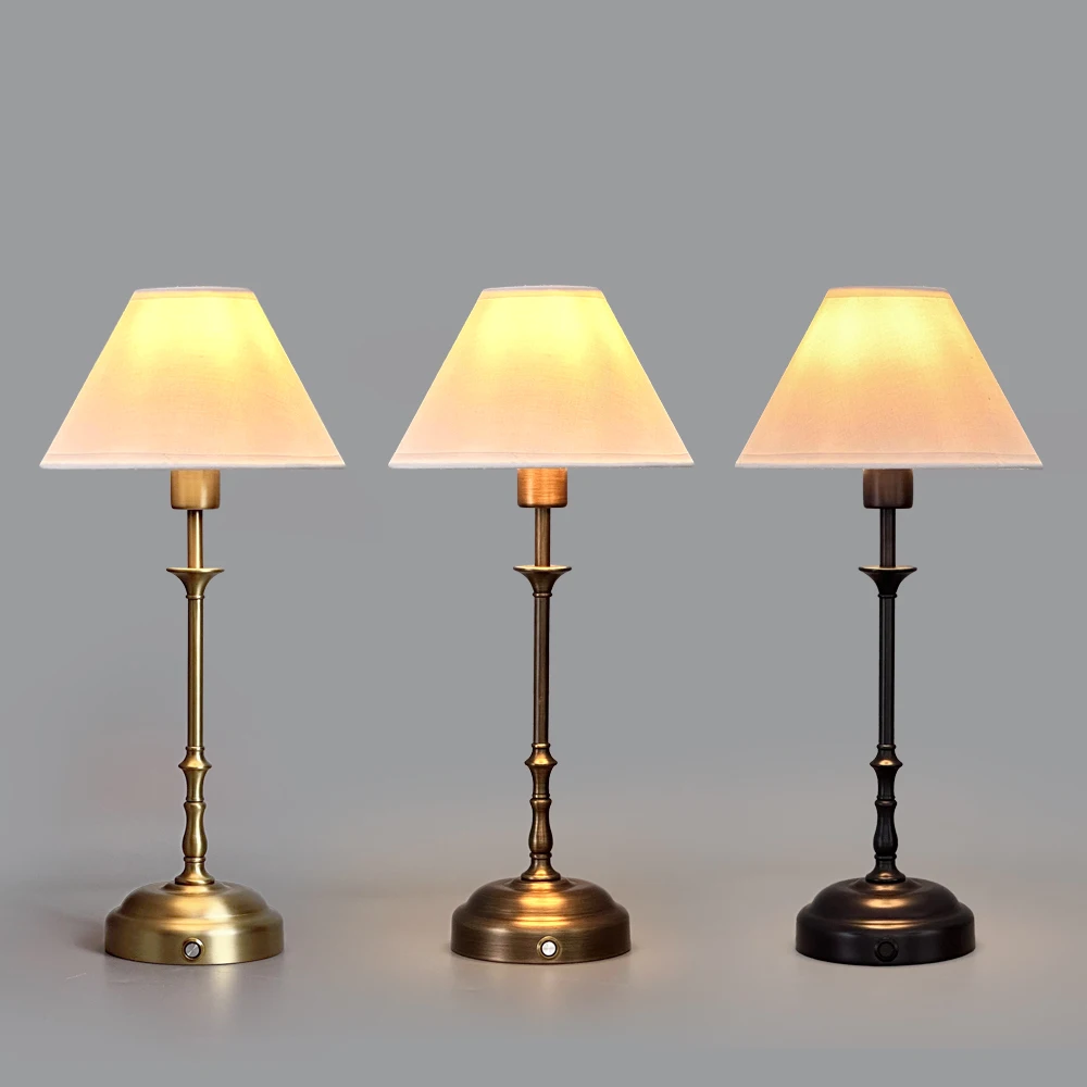 Metal Wireless Table Lamps Replaceable Lampshade Restaurant Rocker Switch Led Rechargeable Fabric Table Light