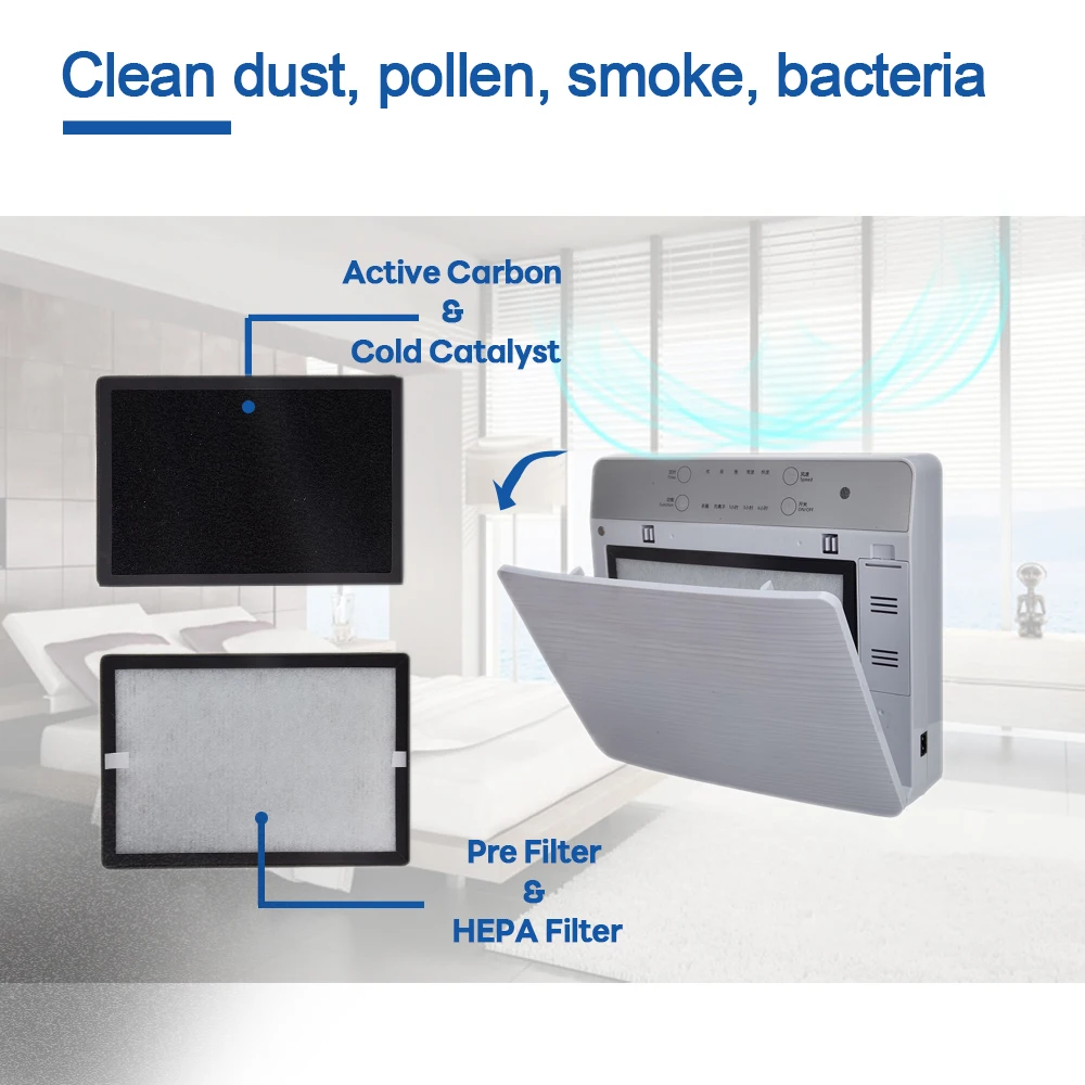 OEM Custom Label Office Home Room 220V Wall Mounted Ionic Air Purifier with HEPA and Fragrance Box