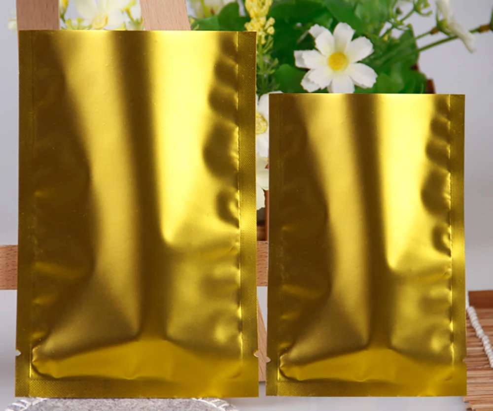 Food grade accept customized design printed three side heat seal aluminum foil golden foil packaging bag