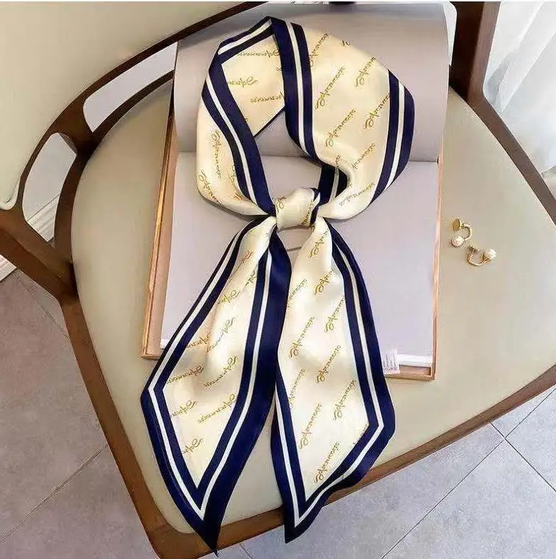 Live broadcast hot style 2021 autumn new silk bevel silk scarf female printing streamer positioning small scarf head rope tied