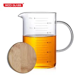 Graduated Beaker Mug with Handle and Durable Bamboo Lid Borosilicate Glass Multi-Function Food Grade Measuring Cup