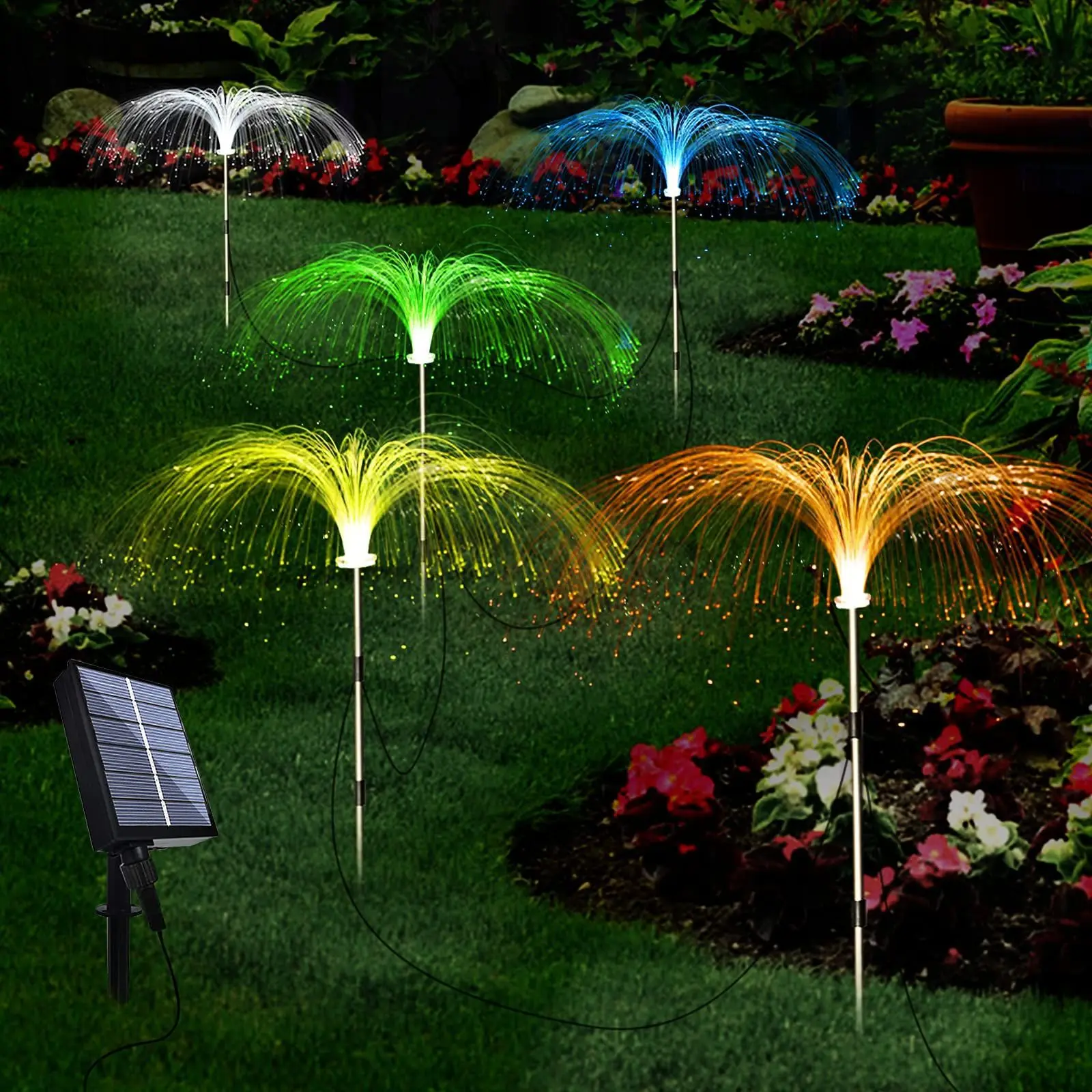 Outdoor Waterproof Jellyfish Decorative 7 Color beautiful artifical solar flower light for garden