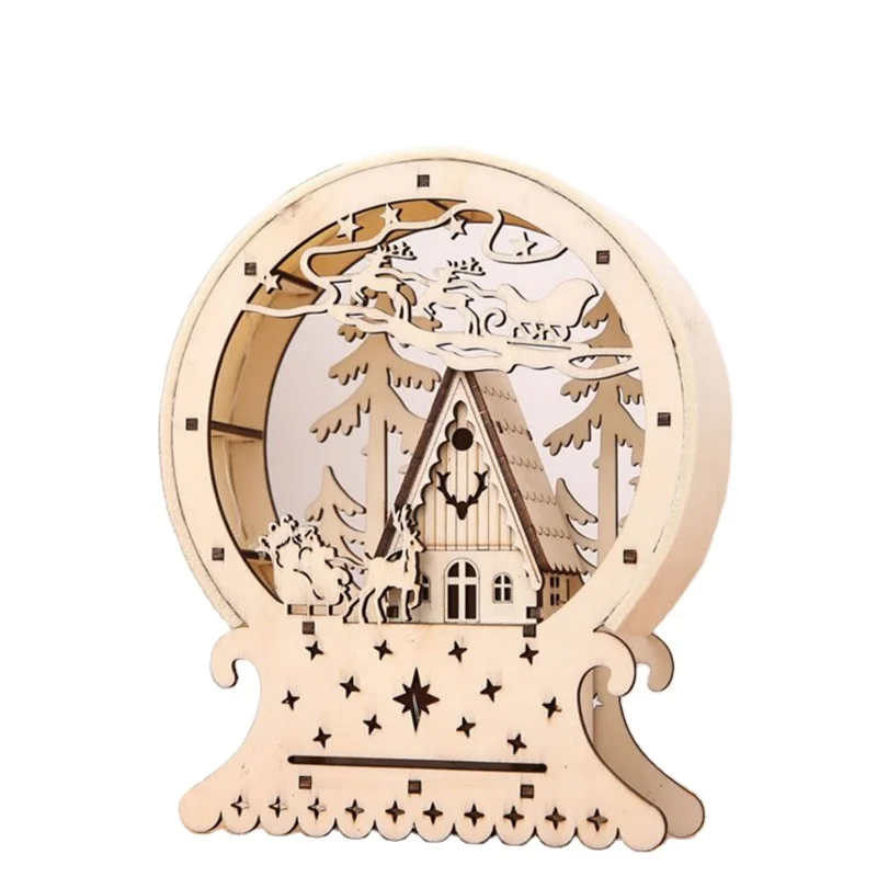 2021 New Products LED light deer cart creative Christmas Gift luminous wooden house Model