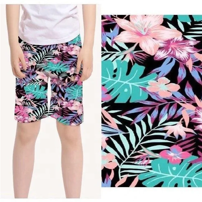 Good Quality Hot Sale 100% polyester peacock print fleece printed fabric for shorts , pants and beach shorts