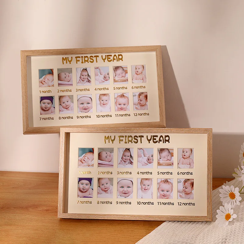Baby Wooden Growth Milestone Photo Frame My First Year Photo Frame For New Born Baby Birthday Gift Idea One Year