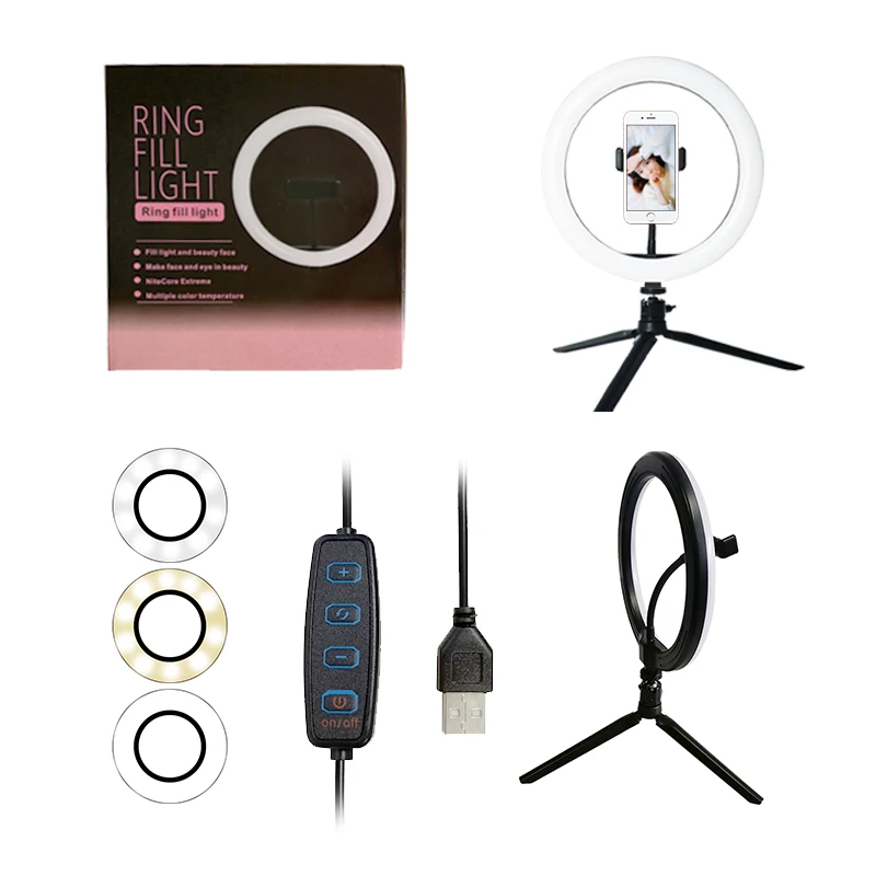 10 inches desktop led selfie ring light with tripod stand cell phone holder for video making makeup