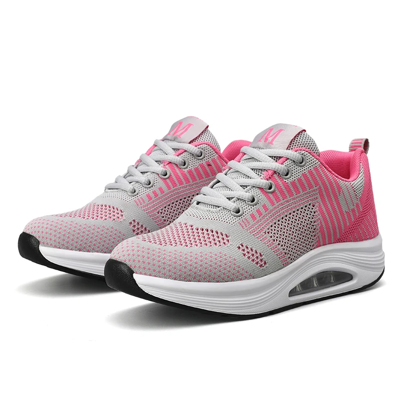 Comfortable breathable mesh walking shoes air cushion night light shoe lace sneakers