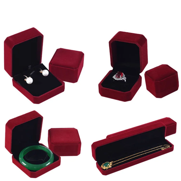 Custom logo printed velvet luxury  jewelry packaging gift box wedding Ring box