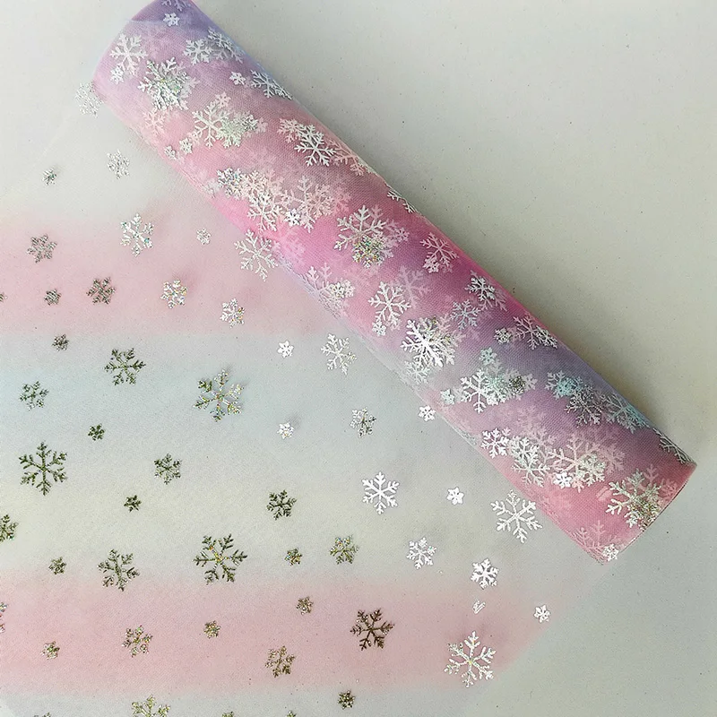 Polyester Tulle Fabric with Rainbow Color Snowflake Bronzing Net Mesh Fabric
