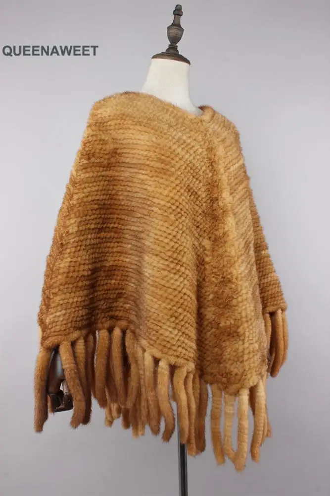 
High Quality Fashion Fur Cape Genuine Luxury Women Poncho Real knitted Mink Fur Shawl 