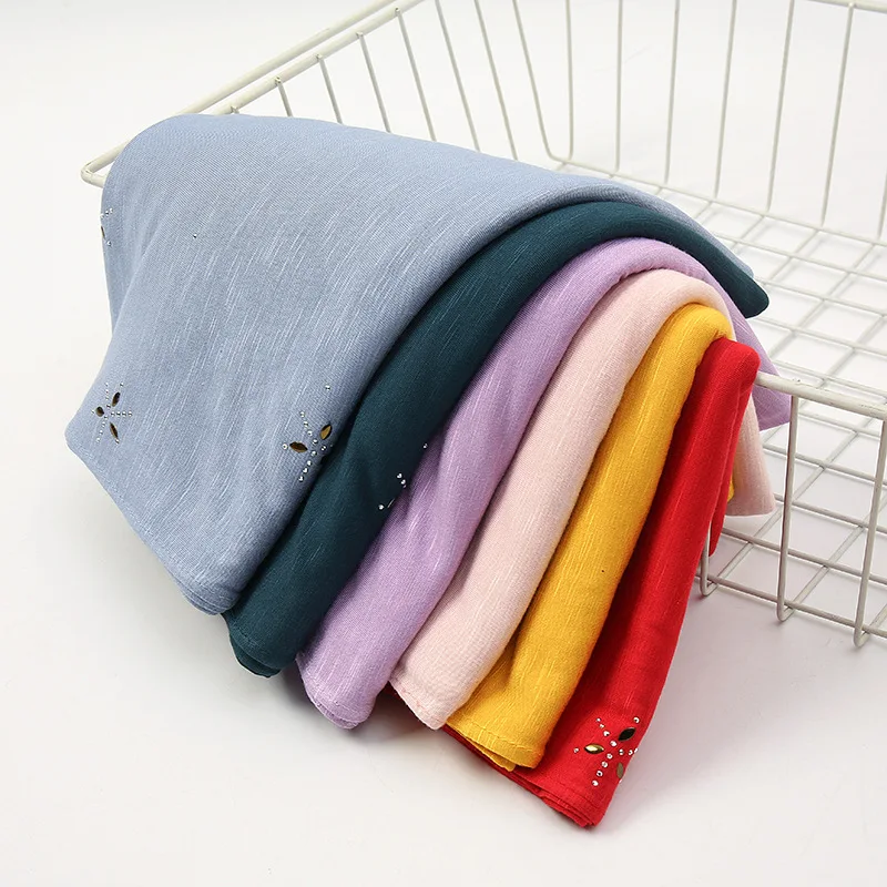 New Design Malaysia Islam Muslim Femme Cotton Ironed Diamond Head Scarf for Women Jersey Hijab Scarf Shawls