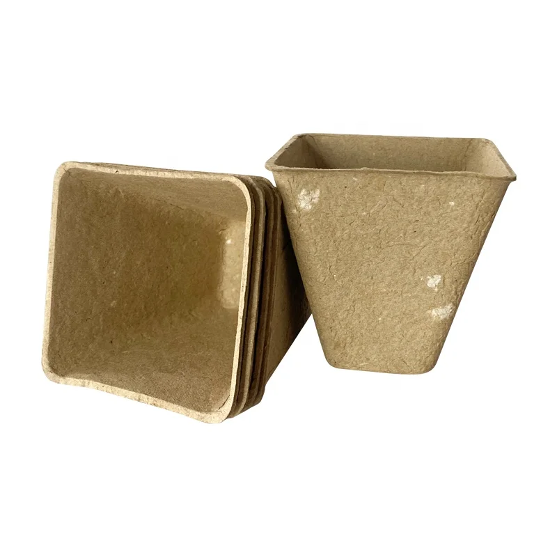 Wholesale Biodegradable Square Pulp Material Seedling Cups Peat Plant Pots for Planting Disposable Flower Pot Pulp Material Cups