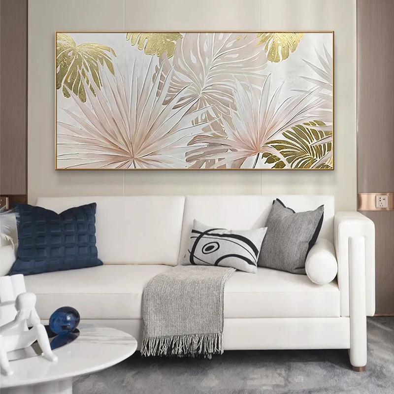 Home Decor Living Room Art Canvas Decorative Golden Leaf Wall Art Abstract Gold Foil Canvas for Sofa Background Wall