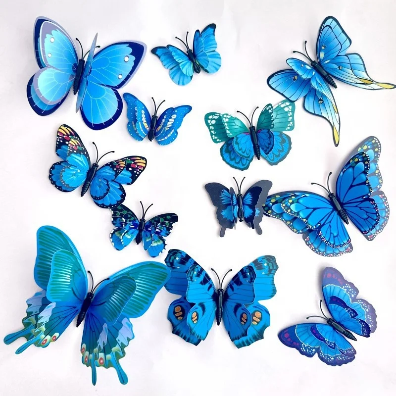 12pcs PVC artificial 3D butterfly set cake topper for cake decoration home decoration