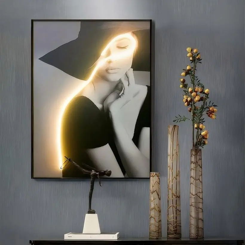 high-quality Wall Painting Led Light Portraits Painting Entrance Decorative Illuminating Picture Wall Art