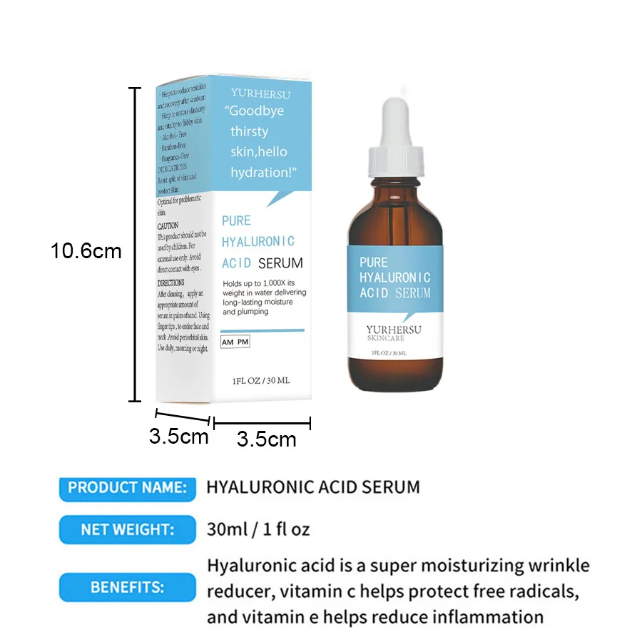 PURE HYALURONIC ACID SERUM 30mL Moisturize Brighten Firming Repair Skin Wrinkles Fine lines Natural Gentle Recipe Face Serum