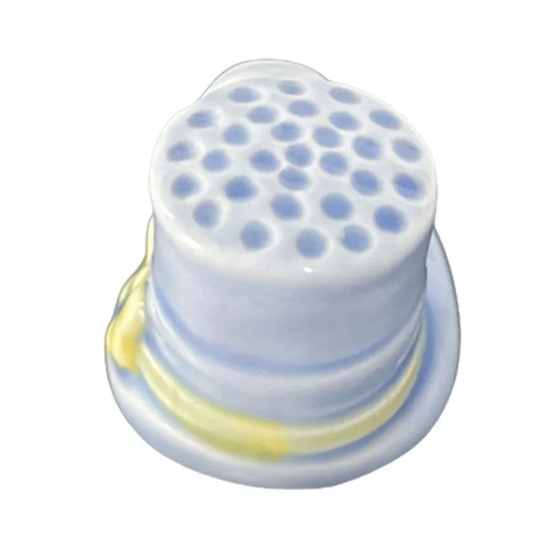 Custom tailors sewing accessories ceramic figure thimble porcelain light blue white yellow ribbon bow hat shaped finger thimbles