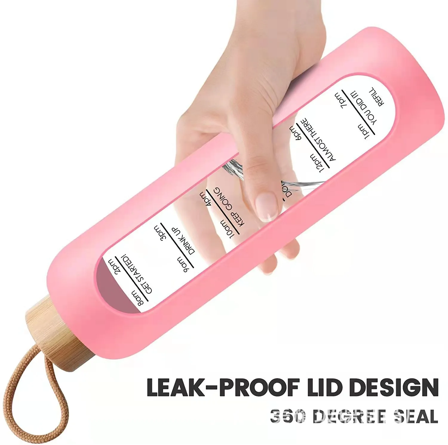 Sports Water Cup Silicone Sleeve Bamboo Cover Large-capacity Cute 1 Liter Glass Water Bottle with Time Marker