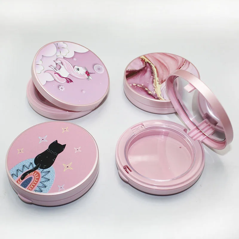 In stock Pink empty compact powder case make your LOGO round compact powder case
