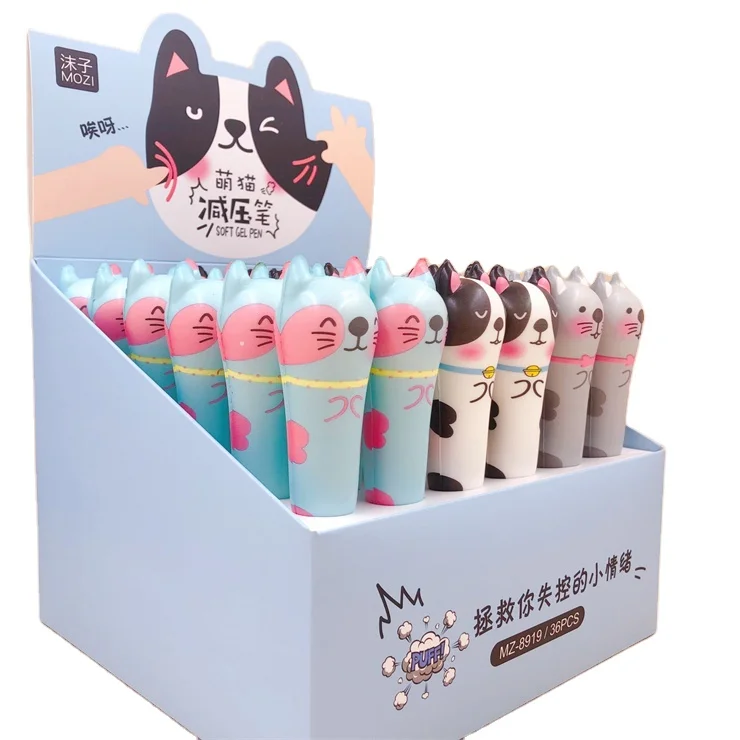 Eco Friendly Retractable stationaries writing happy cute animal kitten gel pens bulk multicolor 16.3cm Plastic gel pen