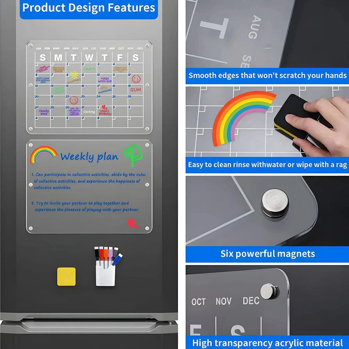 Fridge Magnet Weekly Daily Calendar Custom Acrylic Whiteboard Acrylplaner Befestigung Acrylkalender