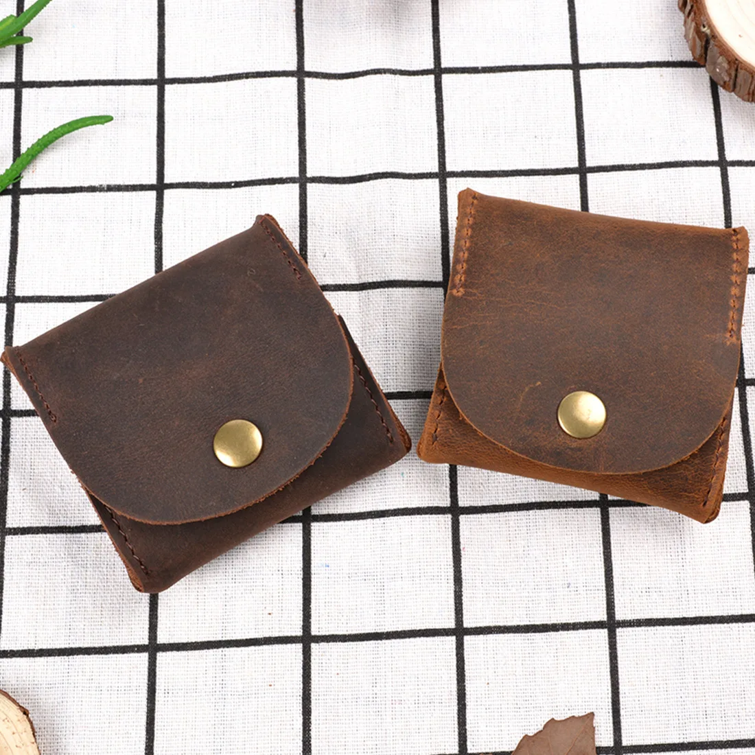 Beautiful Textured Simple Grade Crazy Horse Leather Coin Purse Durable Cute Mini Change Purse Top Grain Leather Hand Made Custom