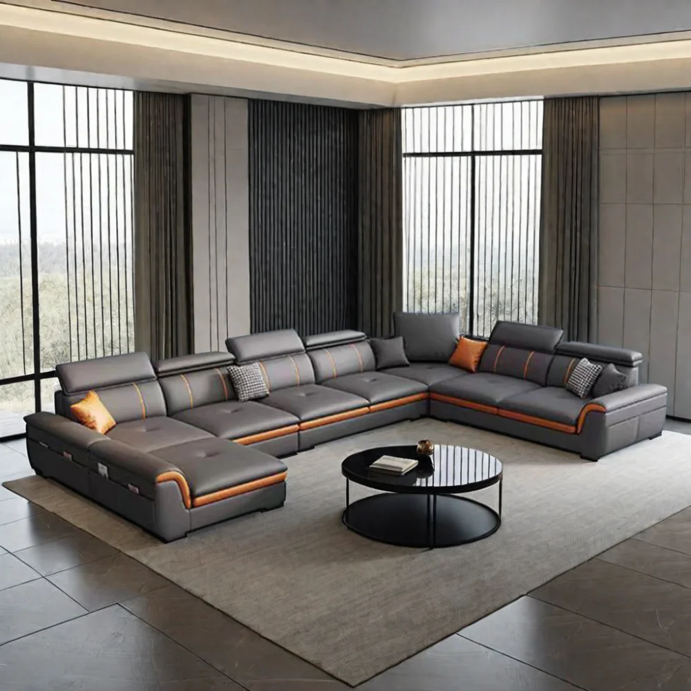 Comfortable 7-Seater Royal Living Room Sofa Set Fabric Sectional Modular Reclining Features Stylish 7-Seater Furniture Designs