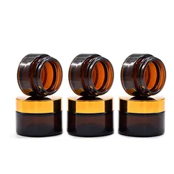 Custom wide mouth small 10ml 20ml 30ml 50ml 60ml 100ml Amber Glass Jars with lids use for cream body massage candle gift