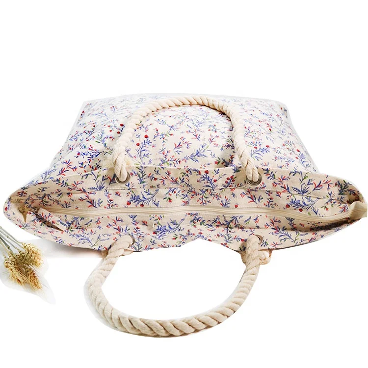 Wholesale Cotton Rope Handle Shoulder Tote Bag Cotton Beach Bag With Custom Printed Logo