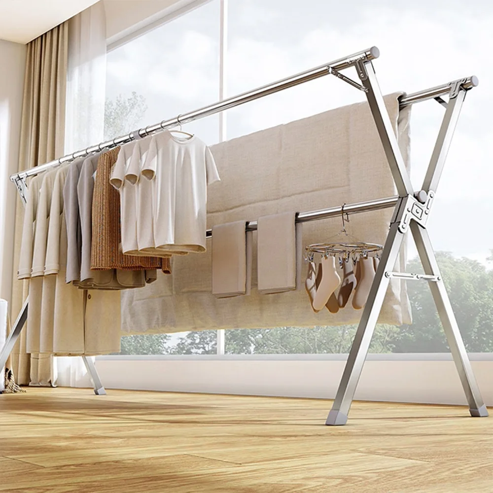 Retractable X-Type Cloths Drying Racks Foldable Laundry Dryer Stand