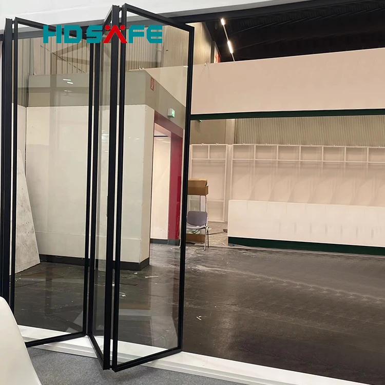 Aluminum accordion glass bi folding door partition wall soft closing office conference room interior folding doors hardware