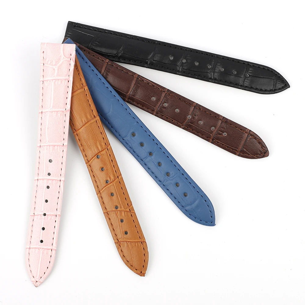 Hot sale classic style bamboo leather butterfly clasp watch strap Crocodile pattern real leather watch band