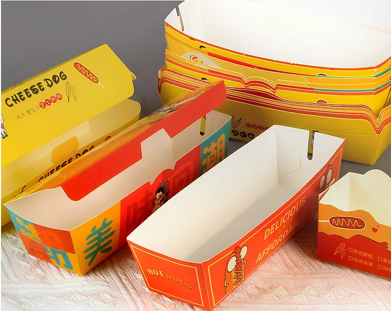 Food Grade Disposable Takeaway Food Packaging Paper Box  Food Tray Hot Dog With Lids