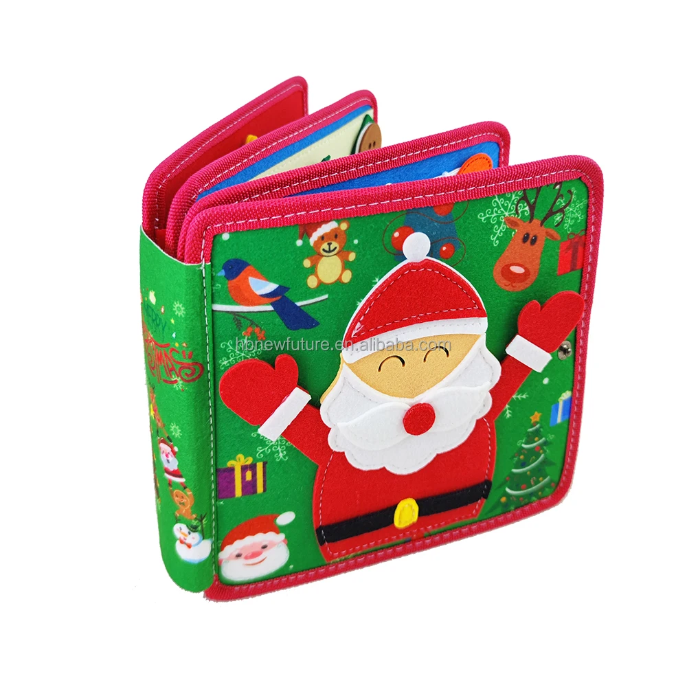 Hot selling OEM Christmas Quiet Book Santa Clause pattern toddler activity book ideal Xmas toy felt book for preschool kids