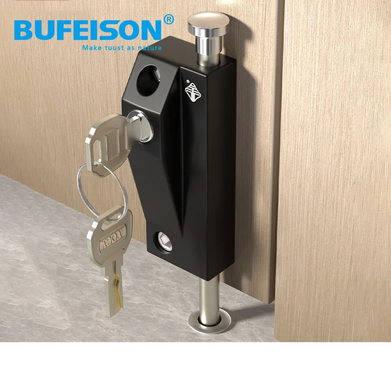 C-level revolving door latch lock with frame door lock aluminum alloy double door spring latch ground locking anti-theft