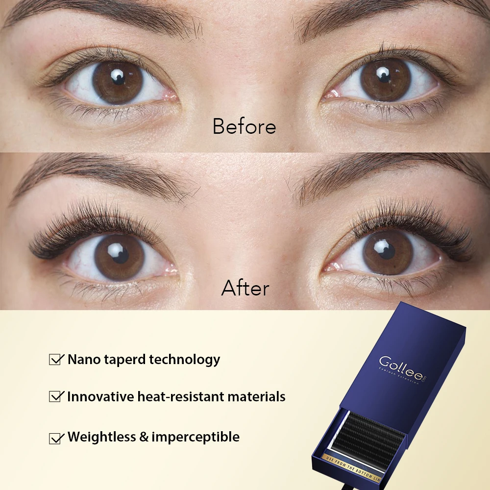 Gollee Wholesale Eyelash Extension 2d Eyelash Extensions 0.10 Soft Fluffy Easy Fan Deep Black Eyelash Extension