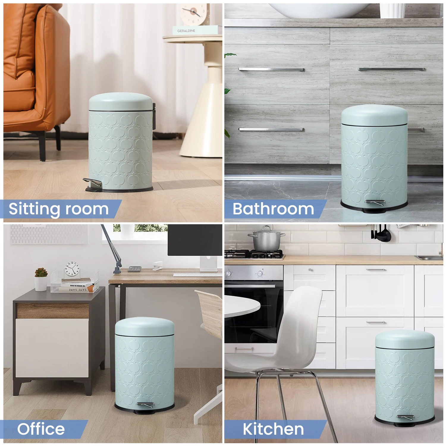 Jili Design Factory Selling Waste Bin Iron Material Embossed Trash Can 5L Classic Texture Surface For Home Bathroom Office Use